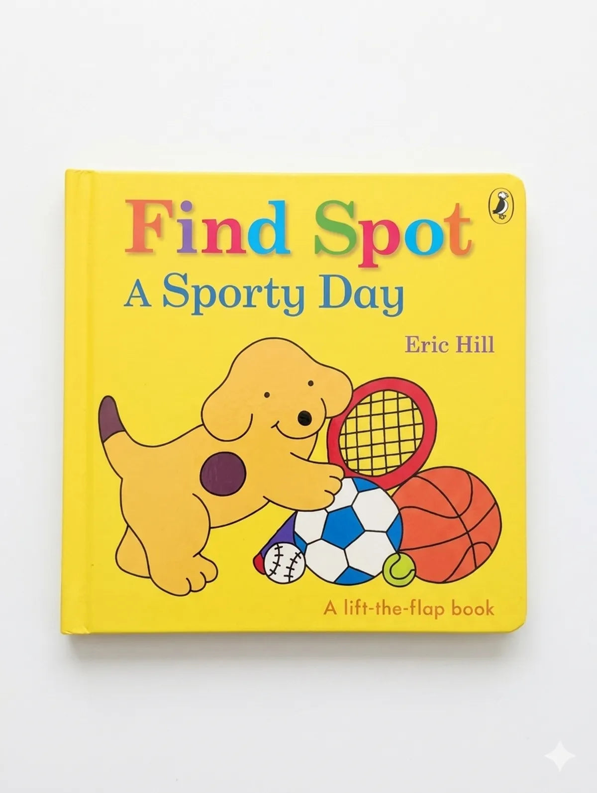 Children's book titled 'Find Spot: A Sporty Day' by Eric Hill on a white background