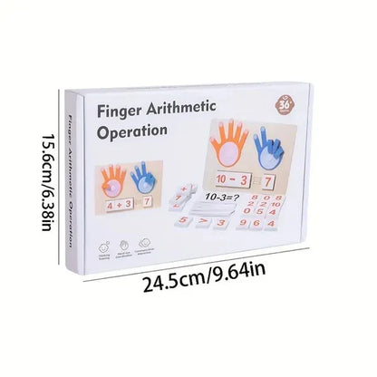Box of Finger Arithmetic Operation educational product with measurements on a white background