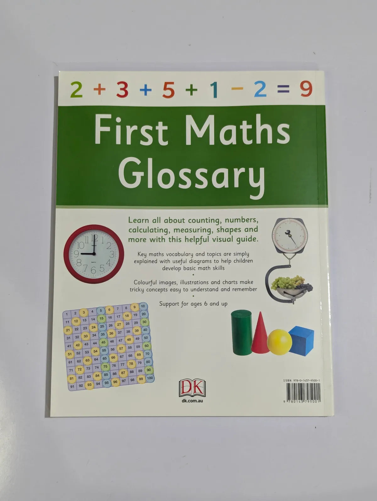 Book titled 'First Maths Glossary' on a white background