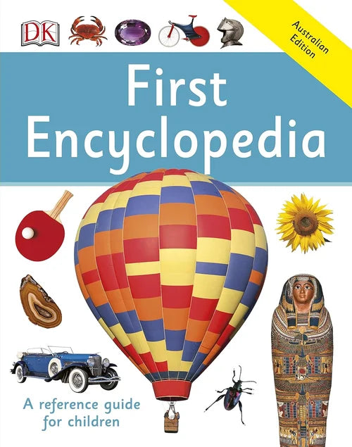 First Encyclopedia book cover with colorful illustrations and DK logo