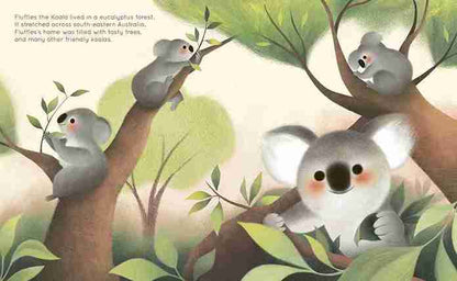 Illustration of koalas in a tree with a natural background