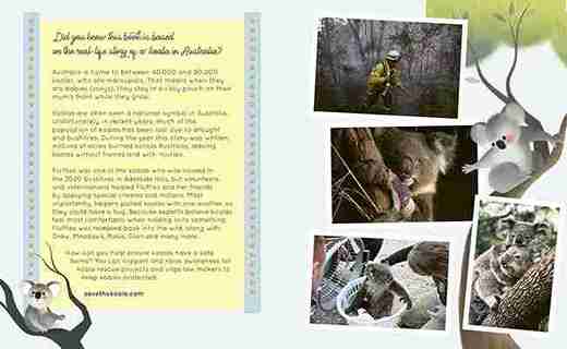 Collage of images related to wildlife, including a koala and a firefighter, with text on a white background.