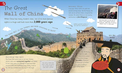 Educational illustration about the Great Wall of China with text and graphics.