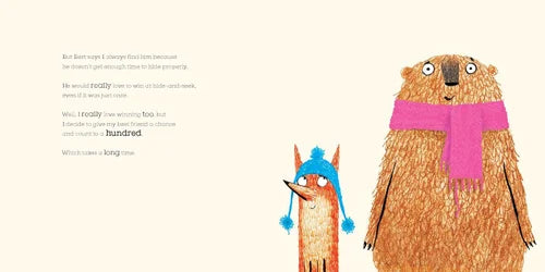 Illustration of a bear and a fox with text on a white background