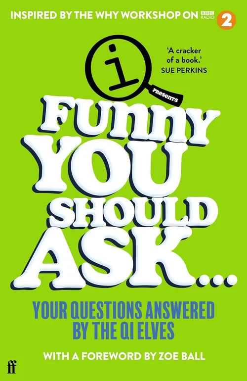 Book cover of 'Funny You Should Ask' with a green background and white text.