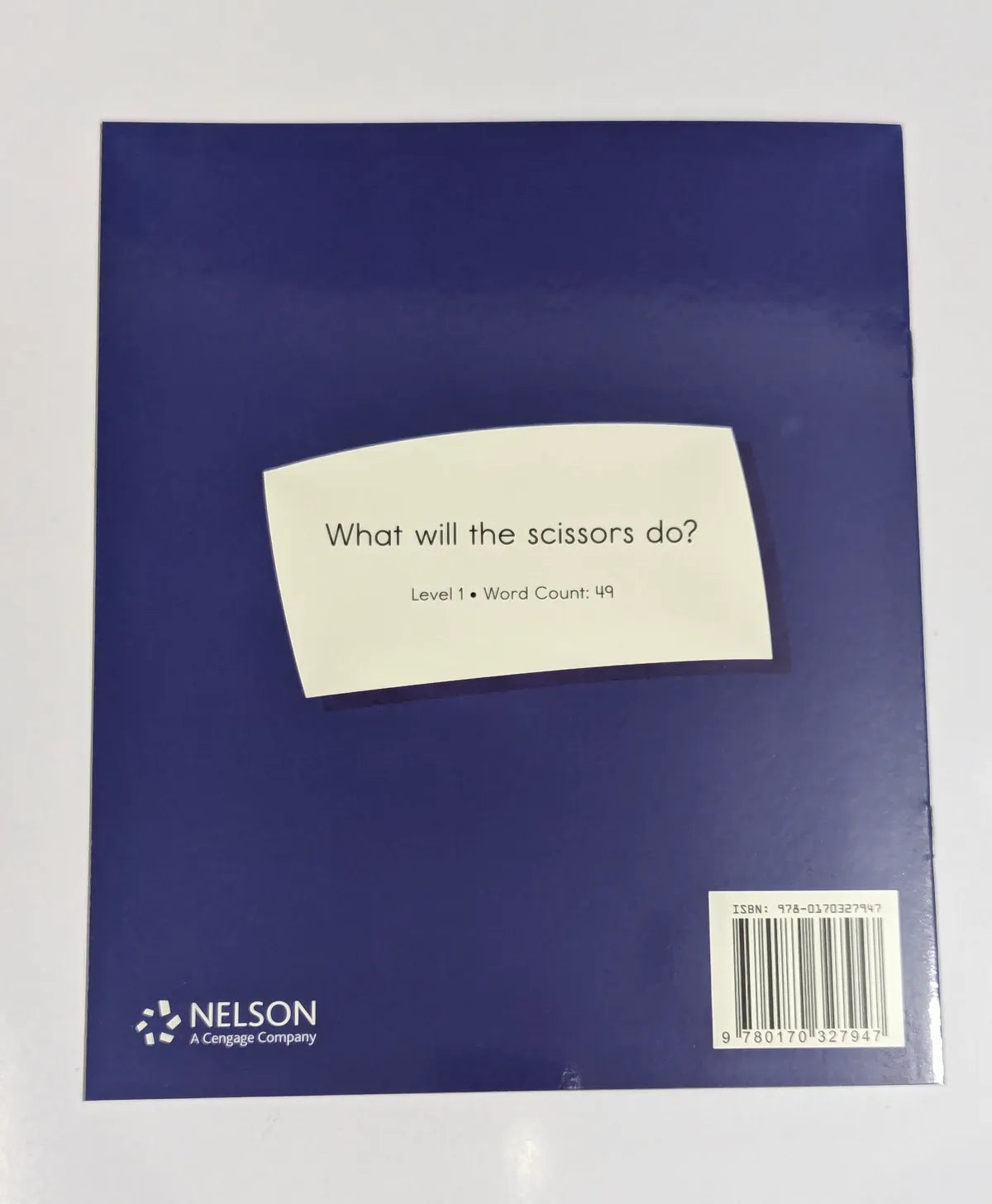 Back cover of a book with a sticky note and text on a white background