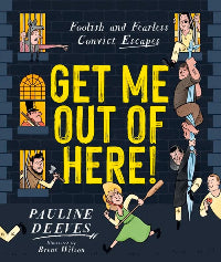 Book cover of 'Get Me Out of Here!' with cartoon characters and text on a dark background