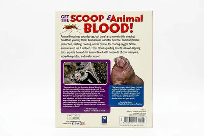 Book cover with text 'Get the Scoop on Animal Blood!' and images of animals.