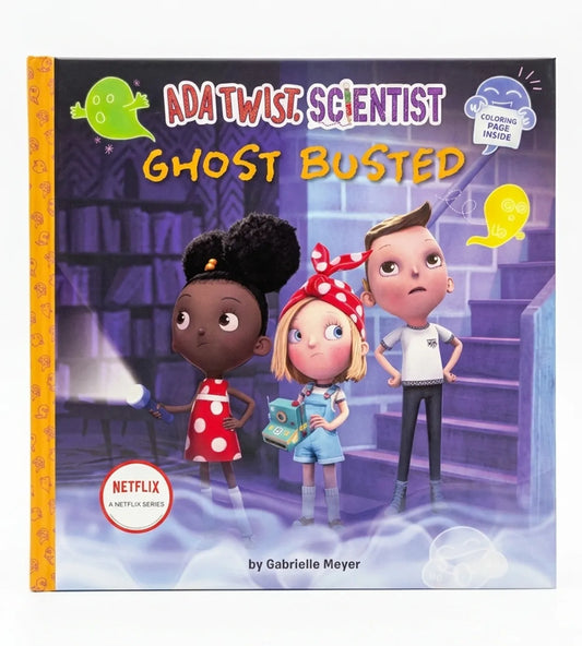 Book cover of 'Ghost Busted' featuring three animated characters in a ghostly setting.