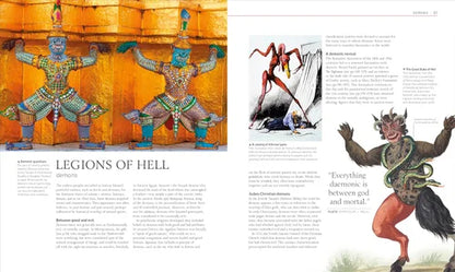 Illustrations of demonic figures with descriptive text on a magazine or book page.