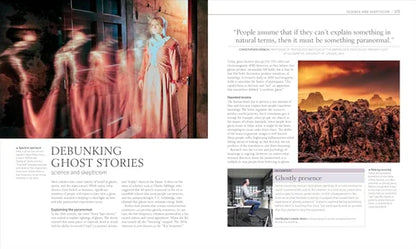 Magazine layout with ghost stories article and ghostly figure image.