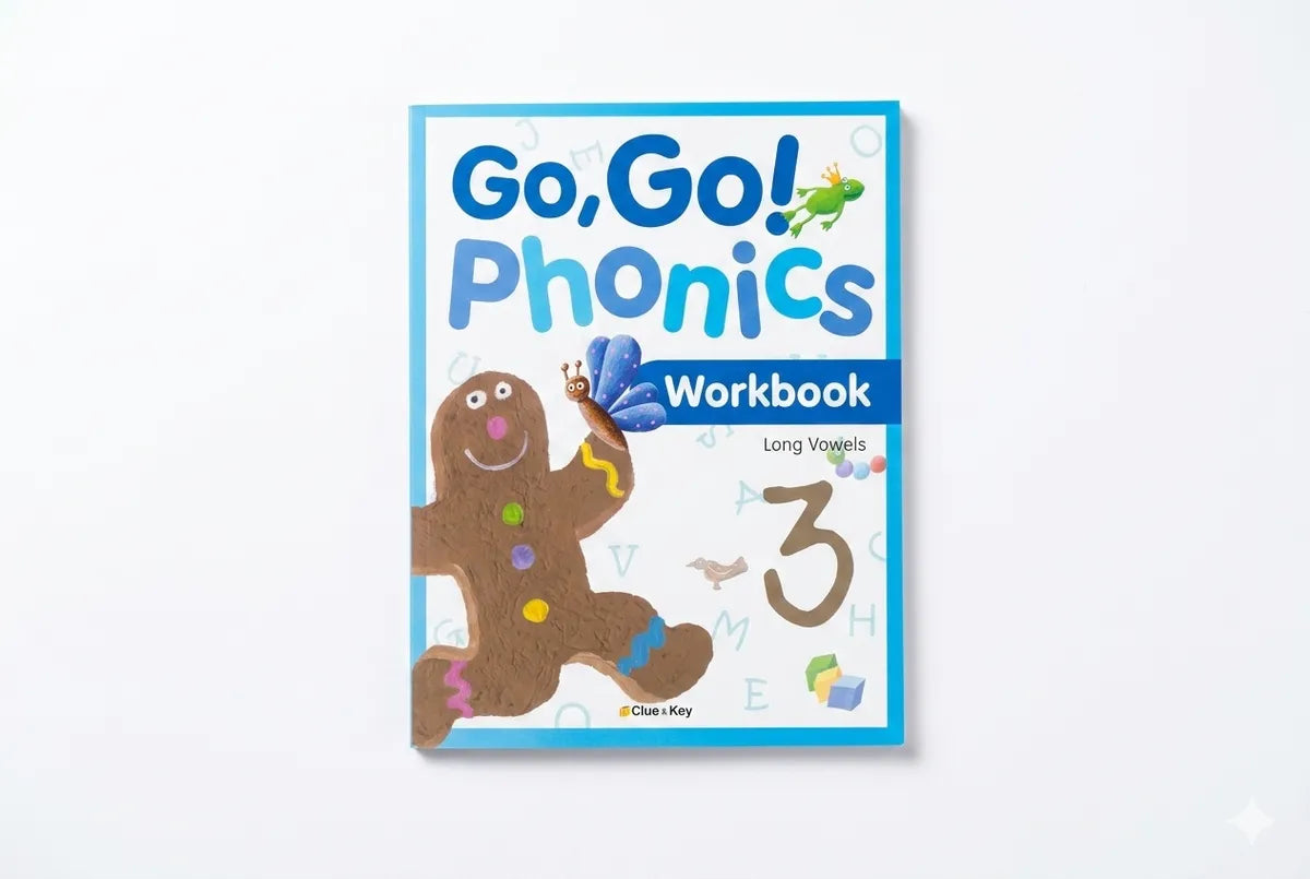 Go, Go! Phonics Workbook 3 cover with a gingerbread man illustration on a white background