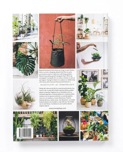 The back cover of a book titled 'Caring for Your Plants: A Beginner's Guide to Plant Care' by Dr. Meredith Gabbard, featuring a collage of various indoor and outdoor potted plants, greenhouses, and gardening scenes.