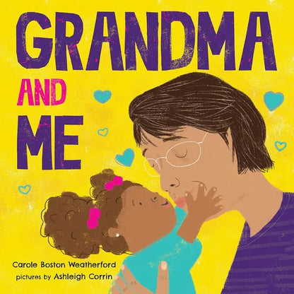 Book cover of 'Grandma and Me' with illustration of a woman holding a child against a yellow background.