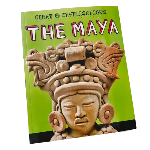 Book cover of 'The Maya' from 'Great Civilizations' series with Mayan sculpture on green background