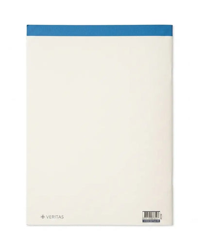 A Veritas paper pad with a cream-colored cover and a blue top border, shown on a plain white background.
