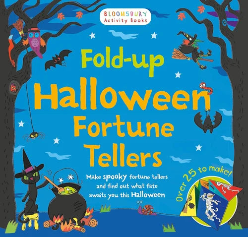 Book cover of 'Fold-up Halloween Fortune Tellers' with Halloween-themed illustrations and text.