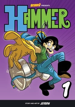 Comic book cover titled 'Hammer' with a character in action pose on a purple background