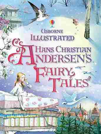 Book cover of 'Illustrated Hans Christian Andersen's Fairy Tales' with a snowy scene and fairy characters.