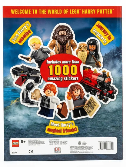 LEGO Harry Potter sticker book with characters and train on a blue background