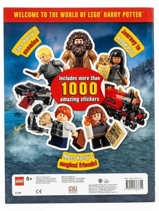 LEGO Harry Potter sticker book with characters and train on a blue background