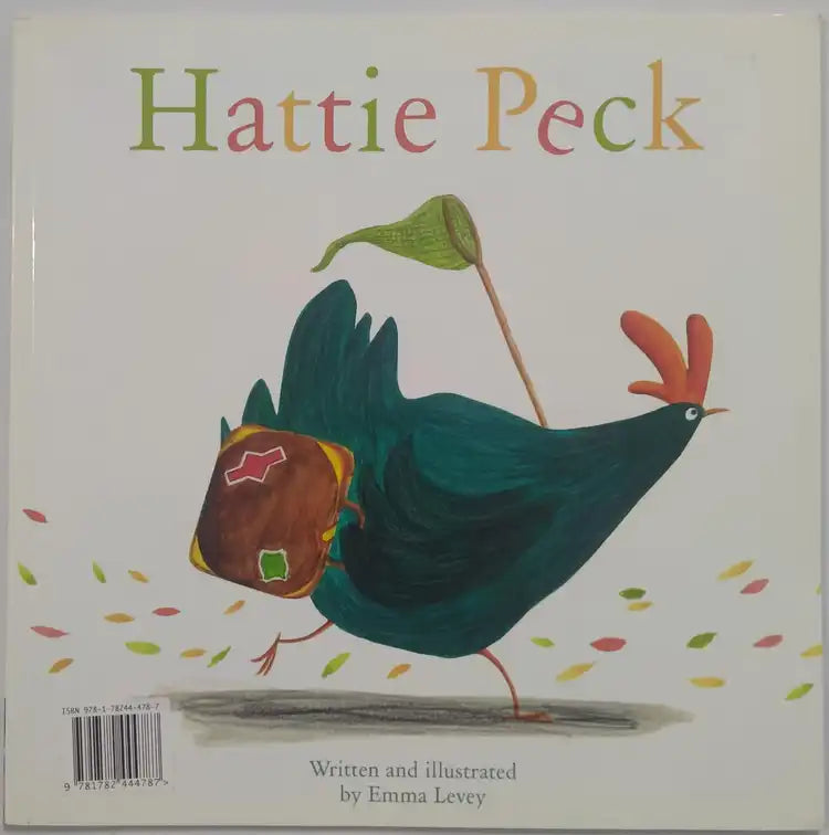Book cover of 'Hattie Peck' with a colorful illustration of a rooster.
