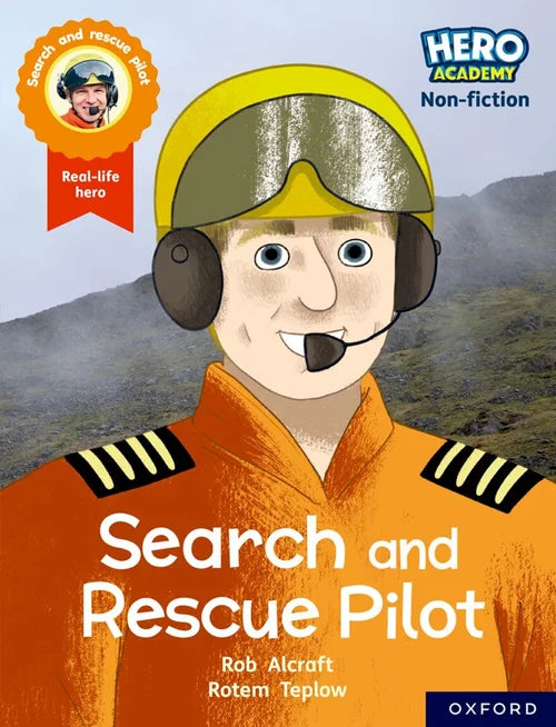 Book cover of 'Search and Rescue Pilot' with a pilot character and mountainous background.