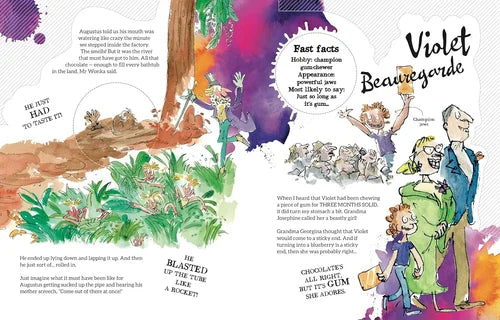 Illustrated book page with colorful characters and text, featuring a scene with a tree and people.