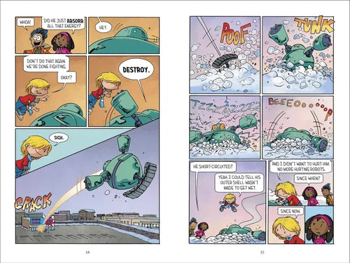 Comic book page with a child and robot interaction