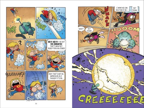 Comic book page with various panels featuring characters and action.