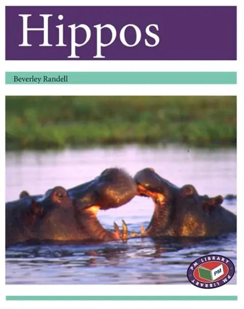 Book cover of 'Hippos' by Beverley Randell with two hippos in water.