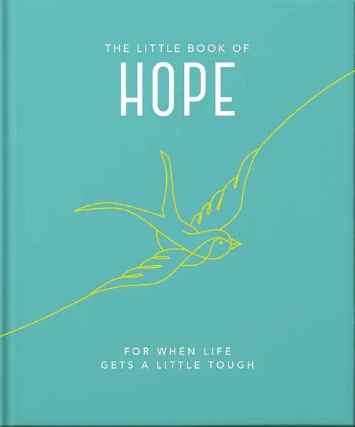 Book titled 'The Little Book of Hope' with a bird illustration on a teal background