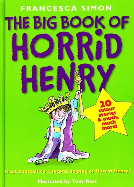 Book cover of 'The Big Book of Horrid Henry' with a green background and purple text.