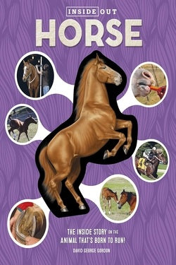Book cover of 'Inside Out Horse' with a purple background and illustrations of horses.
