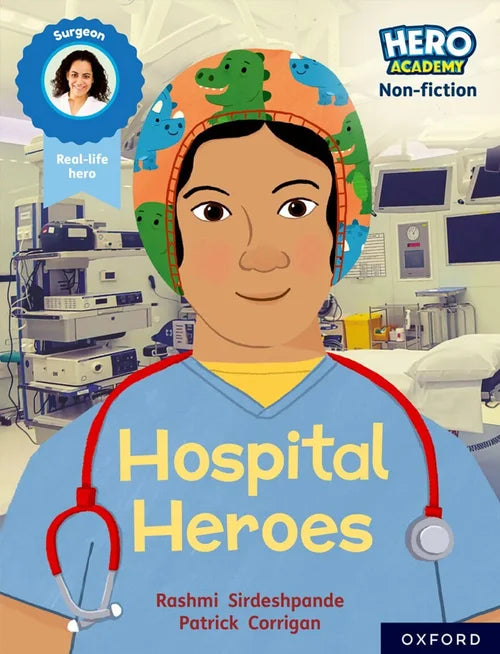 Book cover of 'Hospital Heroes' featuring a surgeon in an operating room.
