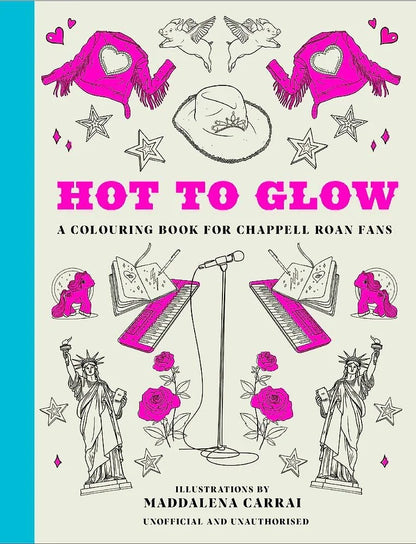 Cover of 'Hot to Glow' coloring book with illustrations and text