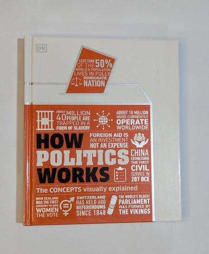 Book titled 'How Politics Works' with a red cover on a gray background