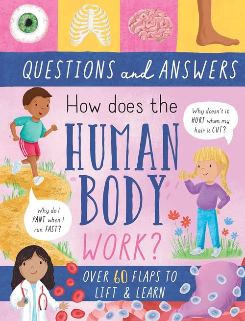 Book cover of 'How does the Human Body Work?' with illustrations and text.