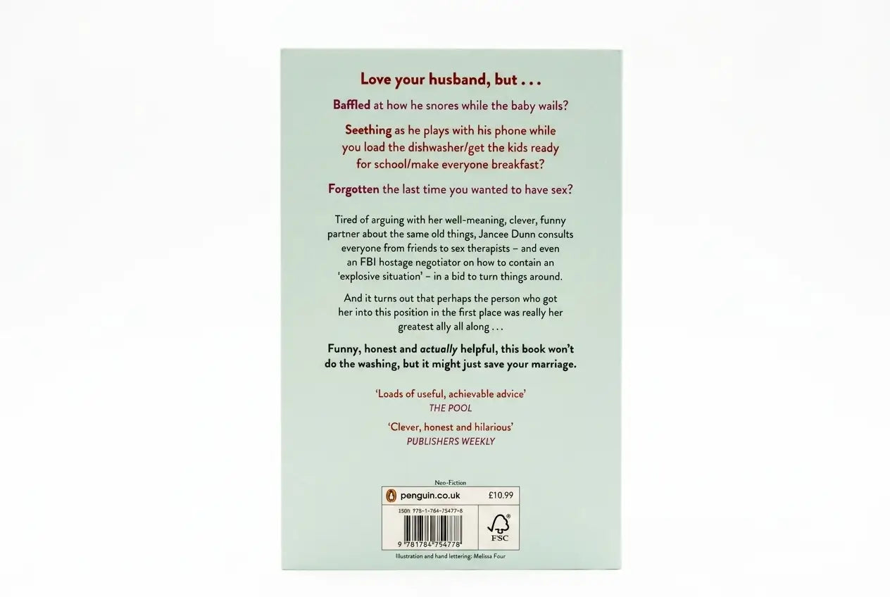 Back cover of a book with text on a light green background