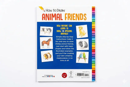 Book cover of 'How to Draw Animal Friends' with illustrations of animals on a white background