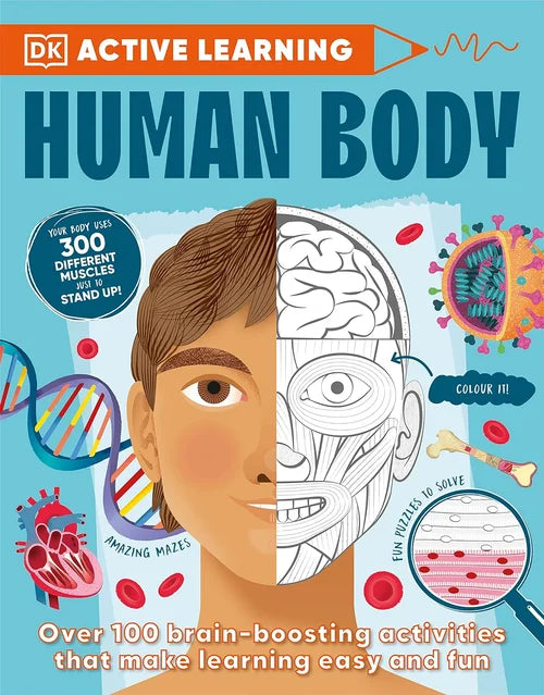 Book cover of 'Human Body' by DK with colorful illustrations and text on a blue background