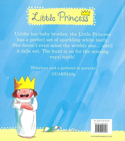 Book cover with a cartoon character wearing a crown and a message about a 'Little Princess' and missing teeth.
