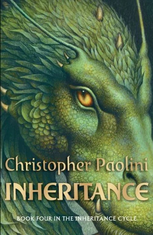 Book cover of 'Inheritance' by Christopher Paolini featuring a dragon's head.