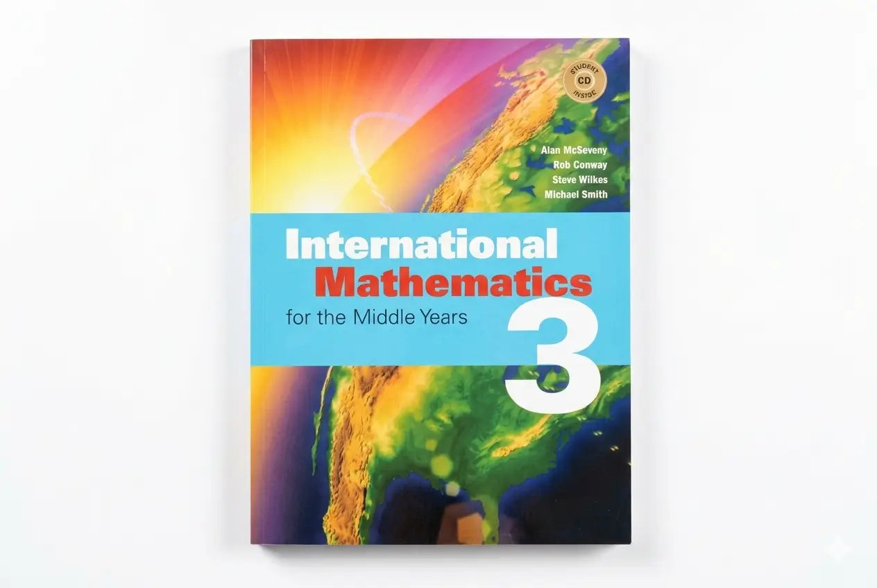 Book titled 'International Mathematics for the Middle Years 3' with colorful cover design on a white background