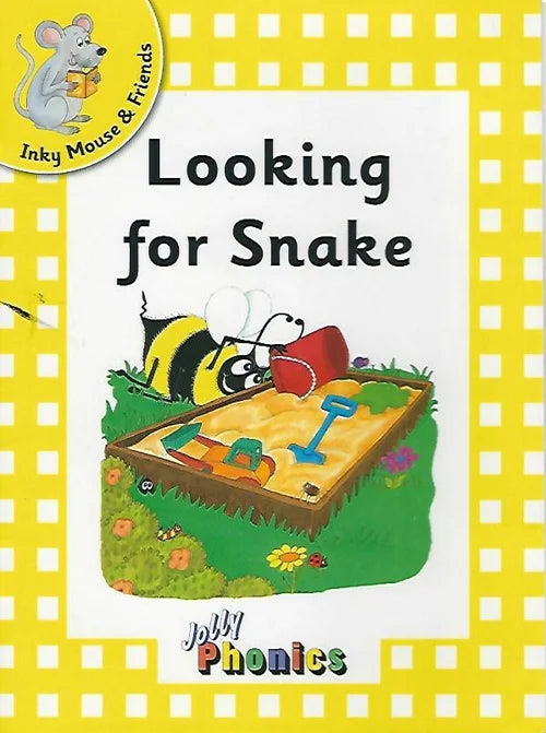 Book cover of 'Looking for Snake' by Inky Mouse & Friends with a yellow checkered border.