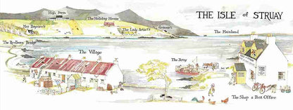 Cartoon-style map of 'The Isle of Struay' with various locations and activities.