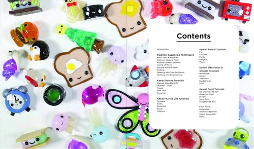 Illustrated book or magazine with colorful kawaii-style characters on a white background