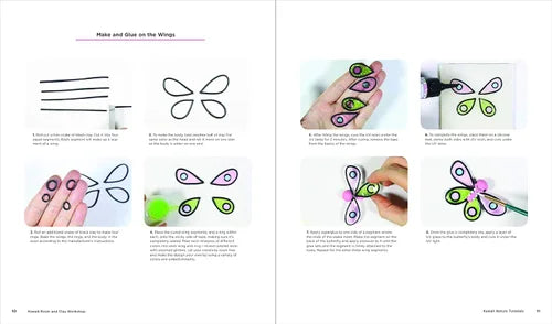 Illustration book page showing step-by-step instructions for making a butterfly with colored dots on wings.