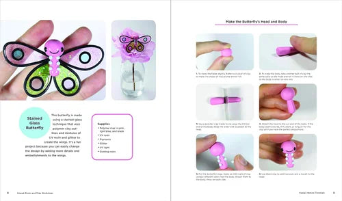 Step-by-step guide on making a butterfly using a mold, with close-up shots of hands and mold.
