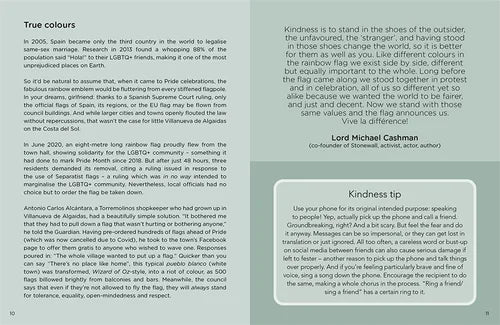 Text document with a quote from Lord Michael Cashman on kindness and a phone usage tip.